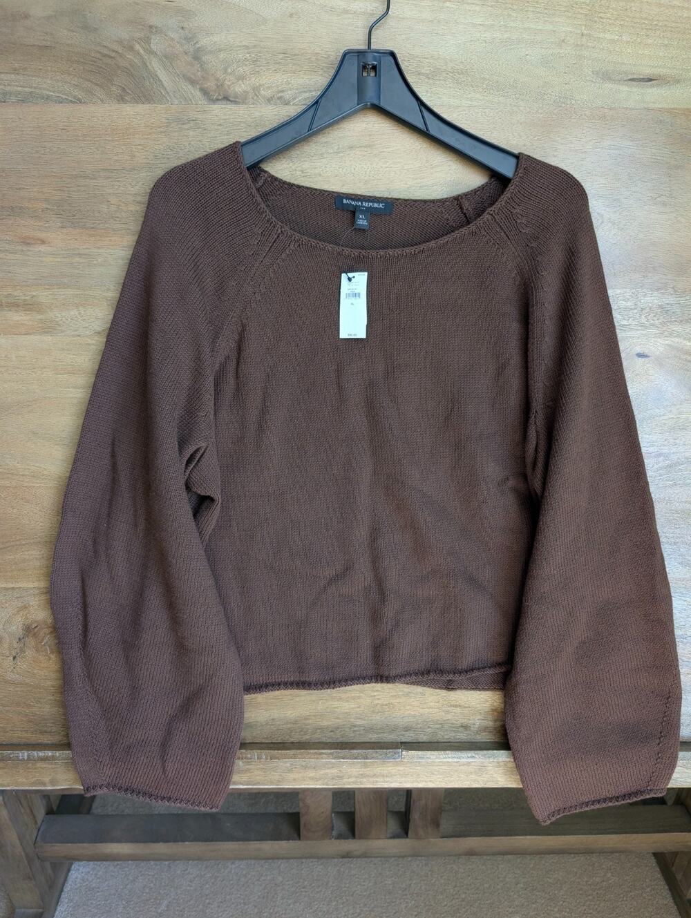 NWT Banana Republic Sweater Womens XL Brown Knit Relaxed Fit Boat Neck Pullover